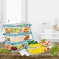 Hastings Home Glass Food Storage Containers, 4- 3-Compartment Portion Control Meal Prep with Lids, Microwave Safe 293042ULB